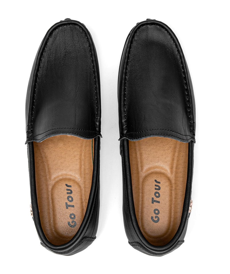 Go Tour Menâ€™s Casual Leather Fashion Slip on Loafers Shoes Black B 12/49 - Image 2